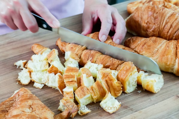 cutting croissant cubes