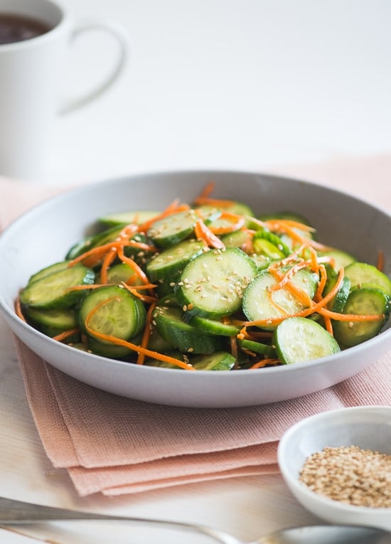 Low Carb & Healthy Sesame Cucumber Salad on a plate