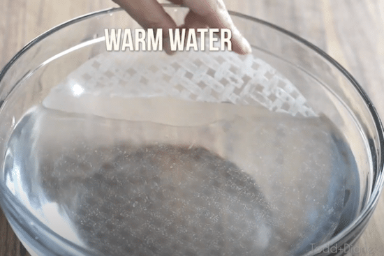 dipping rice paper in water