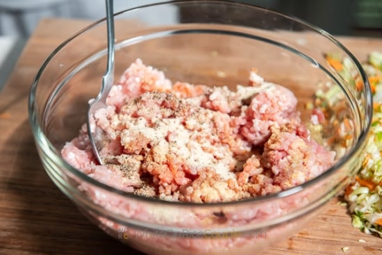 pork and seasonings in bowl