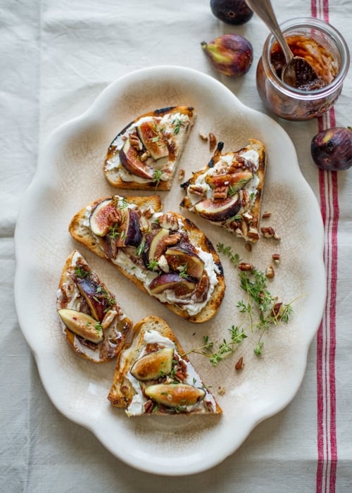 Fig and Ricotta Bruschetta on a plate