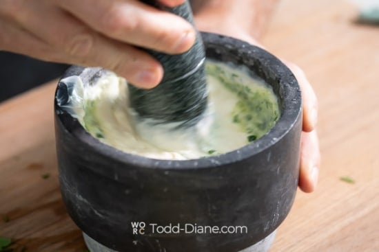 making garlic dip