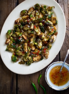 Fried Crispy Brussels Sprouts with Mom's Sweet Chili Fish Sauce Dip from White On Rice Couple