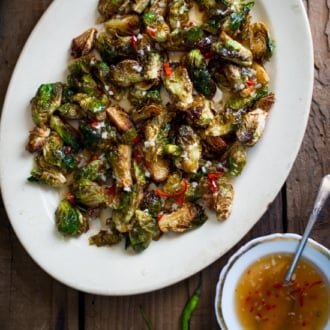 Fried Crispy Brussels Sprouts with Mom's Sweet Chili Fish Sauce Dip from White On Rice Couple
