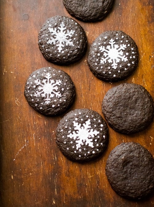 Dark Chocolate Gingersnap Cookies with Holiday Stencils