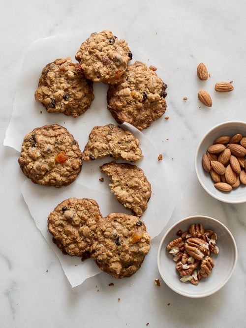 Granola cookies recipe with oats on baking sheets
