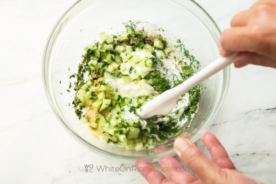greek yogurt tzatziki in bowl
