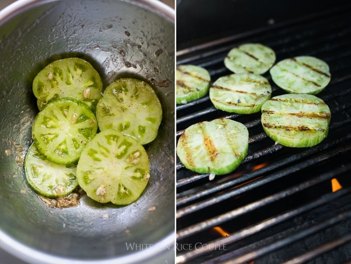 slices of tomatoes on the grill bbq @whiteonrice