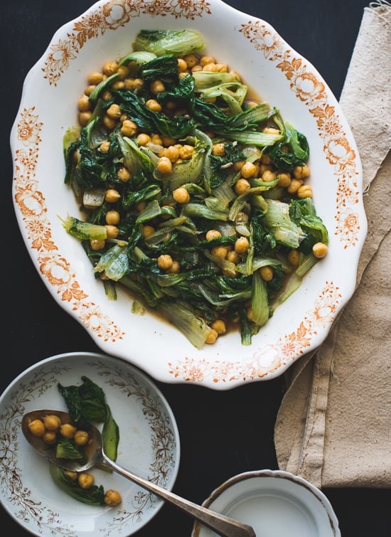 Garlicky Winter Greens and Chickpea Salad on a plate