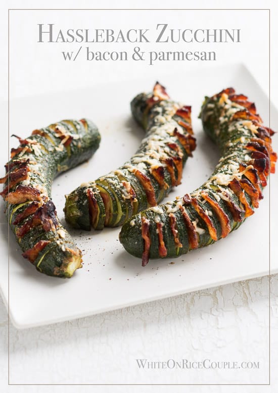 Bacon and Parmesan Hasselback Zucchini with Garlic Mustard Butter (Low Carb, Keto)