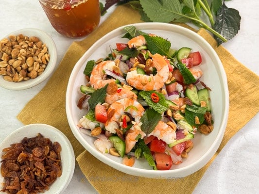 vietnamese shrimp salad plated in bowl