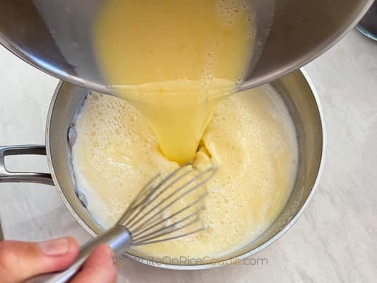 egg mixture into saucepan