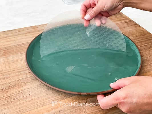 dipping rice paper in water