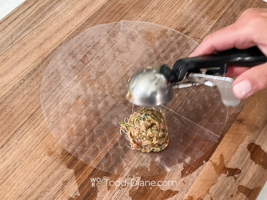 egg roll filling on rice paper
