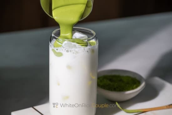 adding matcha cream to drink