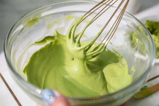 whisking matcha cream