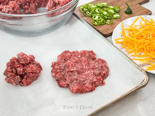 Raw patty divided