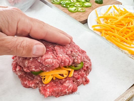 Topping with second meat part of patty