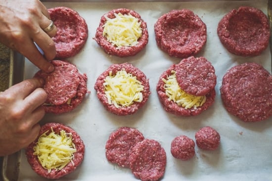 Raw beef with cheese in the center
