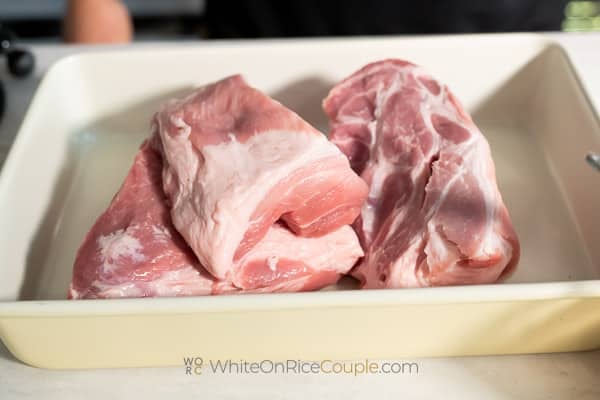 pork chunks in baking dish