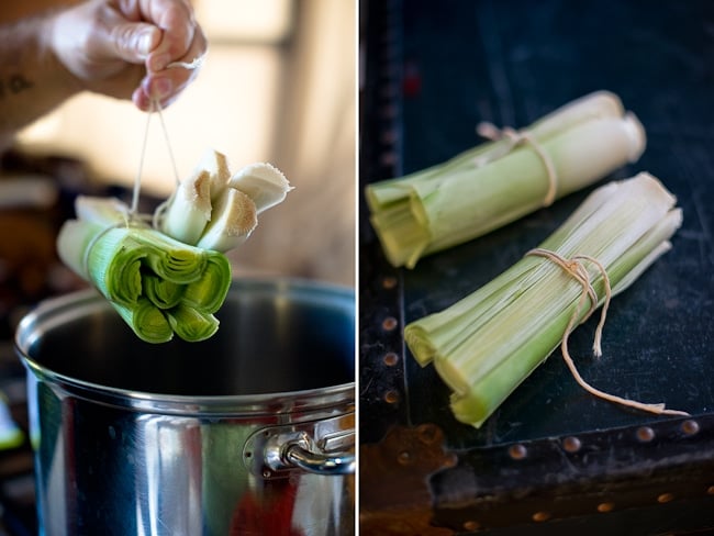 tied leeks for recipe 