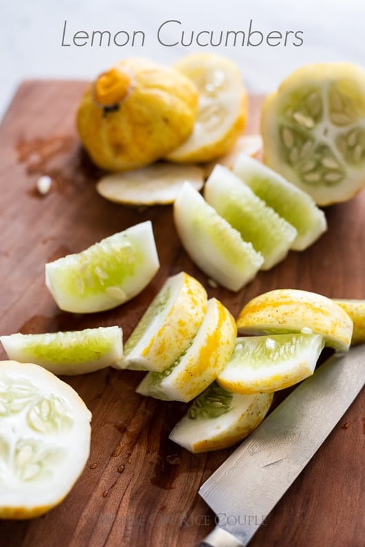 Lemon Cucumbers on a cutting board