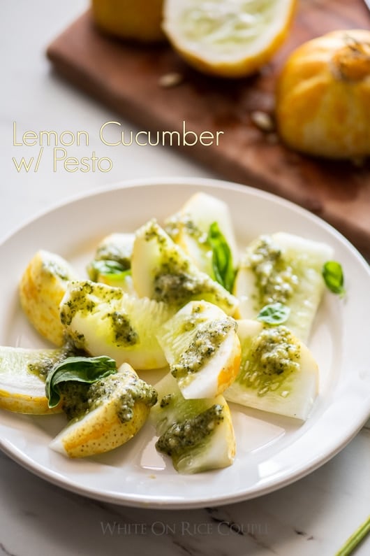 Lemon Cucumber Recipe with Pesto on a plate