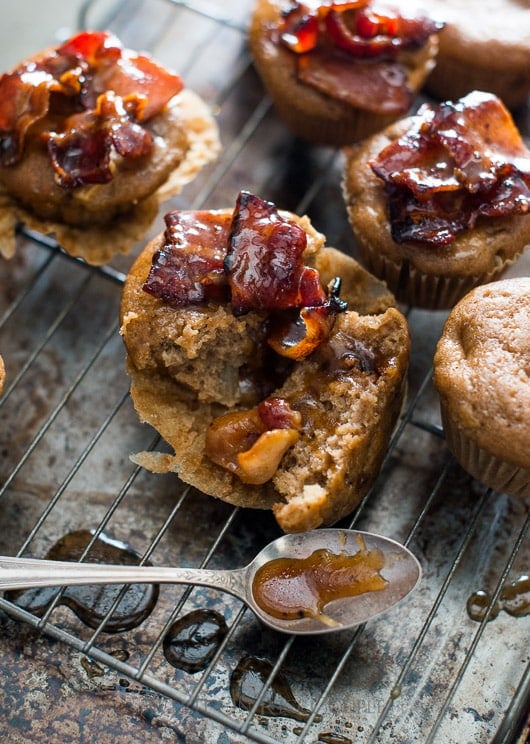 Killer Maple Bacon Apple Muffins on a cooling rack close up