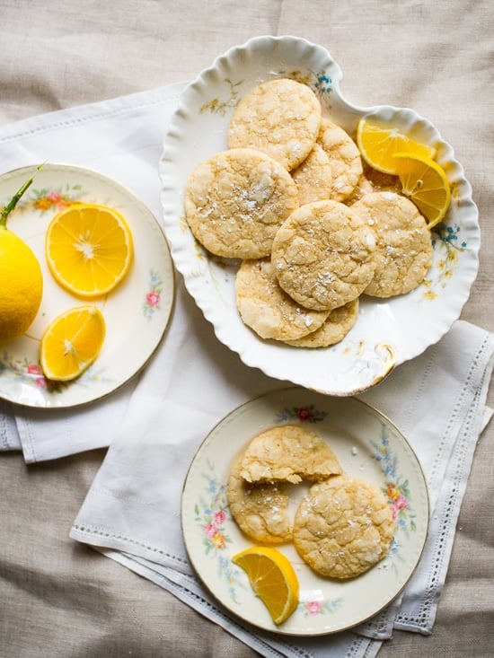 Meyer Lemon Crinkle Cookies on a plate