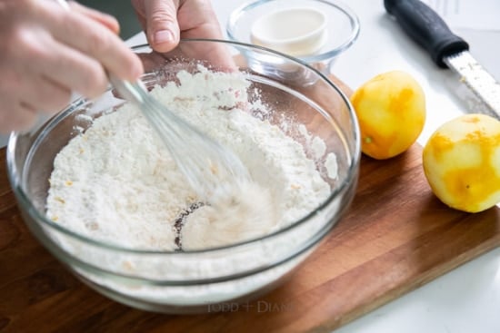 Whisking flour and lemon zest