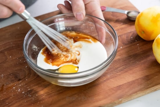 Whisking flour and eggs together