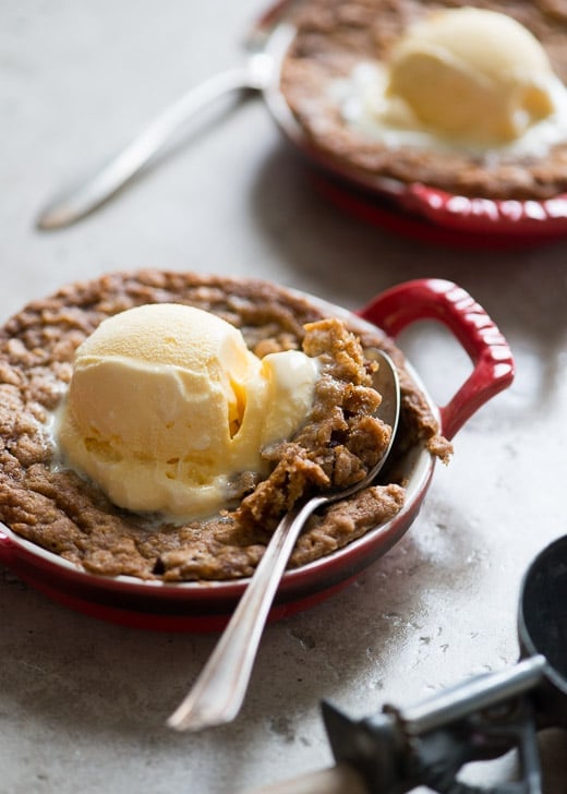 Deep Dish Oatmeal Raisin Cookie a la Mode  quot;Pizookie Stylequot;  White On Rice Couple