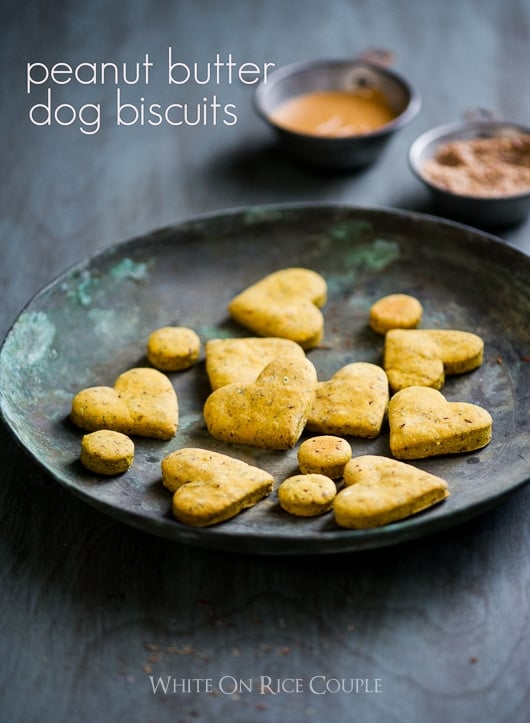 Easiest peanut butter dog biscuits on a plate
