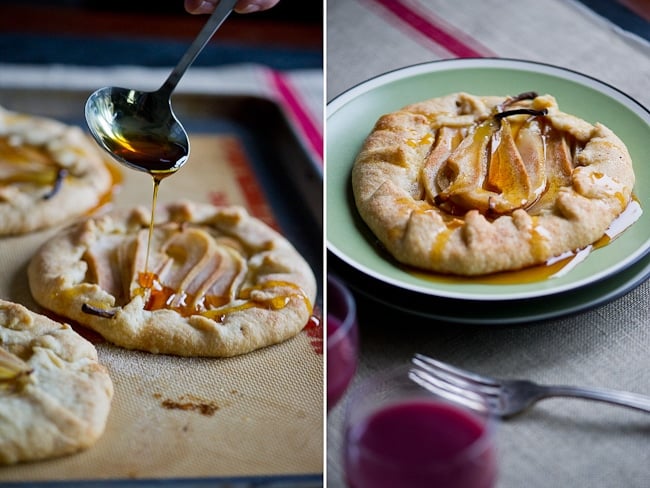 pouring caramel over pastry 