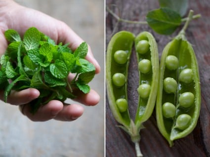 sautéed peas and mint in hand 