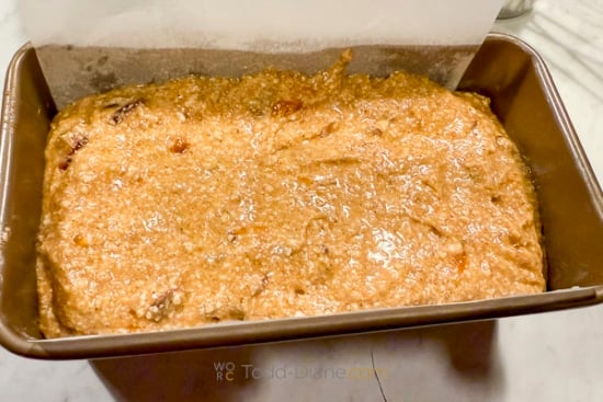 batter in baking loaf pan