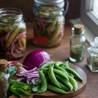 Fresh pickles with vegetables, peas and mint | @whiteonrice