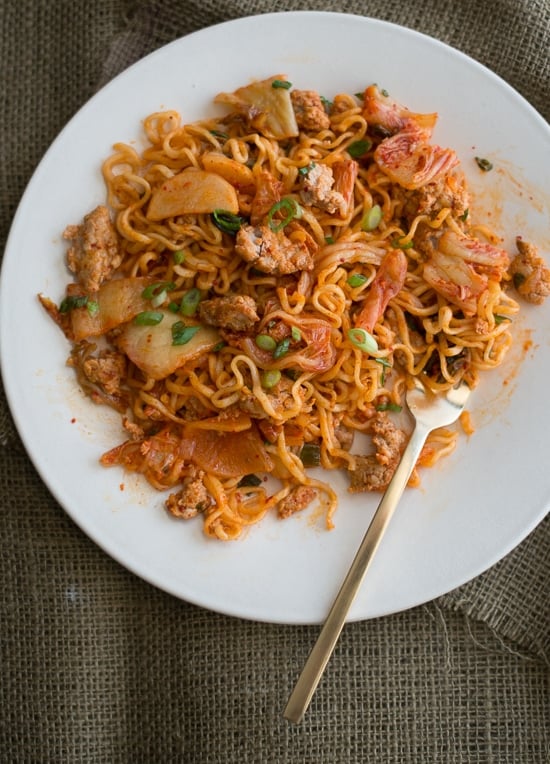 Pork Noodle Stir Fry Recipe with Spicy Kimchi
