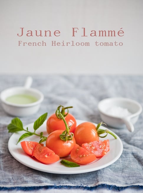 Jaune Flamme French Heirloom Tomato on plate 