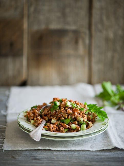 red rice salad on a plate