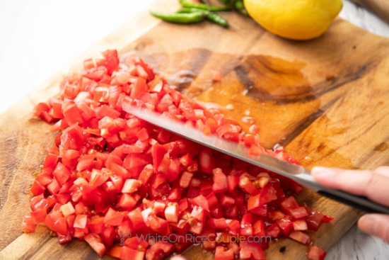 chopping tomatoes