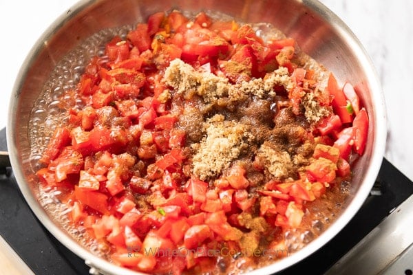 simmering chutney in pan