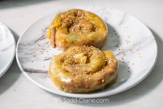 Topped with sesame seeds