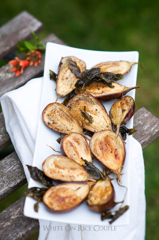 Grilled Eggplant and Peaches recipe