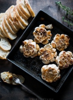 Roasted garlic in a tray