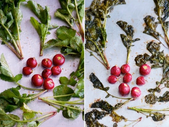 Roasted Radishes on baking sheet