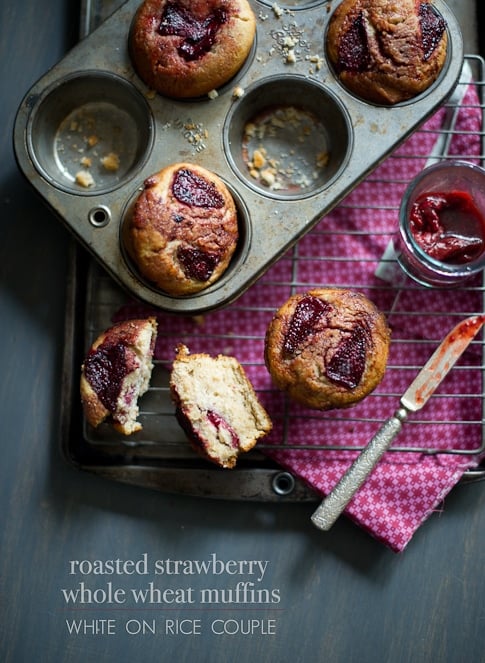 Whole Wheat Strawberry Muffins on table