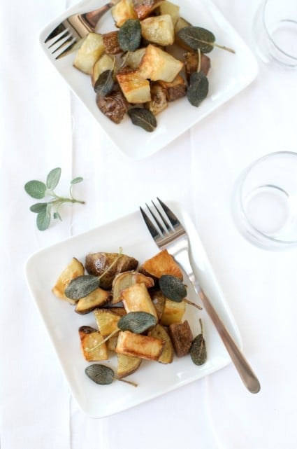 crispy sage on a plate with fork