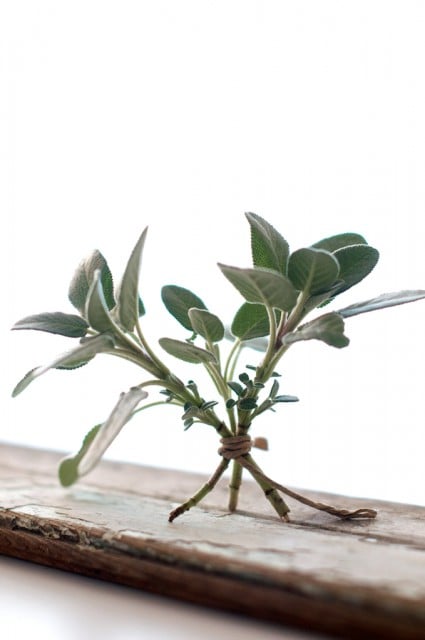 fresh sage on a cutting board