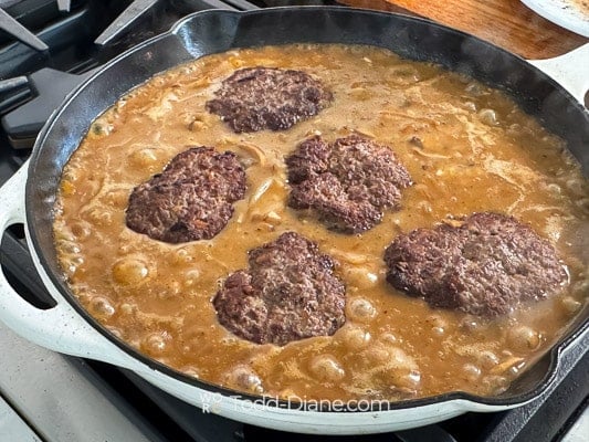 Browned patties added to gravy